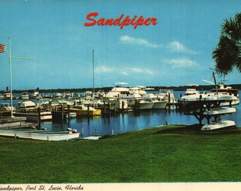Vintage Chrome Postcard The Beautiful Sandpiper Bay Marina at Port St. Lucie Florida 1975