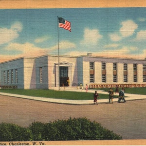Carte postale en lin vintage US Post Office Charleston West Virginia 1942