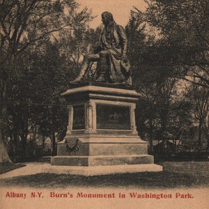 Carte postale vintage pré-linée Burn's Monument à Washington Park Albany New York années 1910