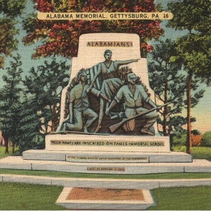 Vintage biancheria da cartolina Alabama Memorial Gettysburg Pennsylvania 1930