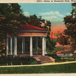 Scena vintage da cartolina in lino antica a Roosevelt Park Waukegan Illinois anni '40