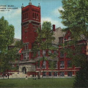 Jahrgang frühe Leinen Postkarte Verwaltung Bldg Indiana State Teachers College Terre Haute Indiana 1940er Jahre