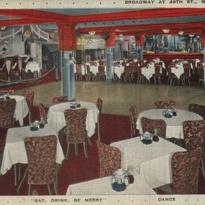 Cartão postal vintage de linho antigo Chin Lee Restaurant Broadway na 49th Street NYC Nova York década de 1930