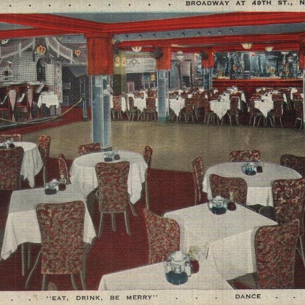 Vintage Early Linen Postcard Chin Lee Restaurant Broadway at 49th Street NYC New York 1930s