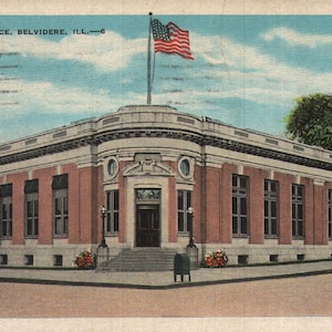 Ufficio postale da cartolina in pre-lino vintage Belvidere Illinois anni '20