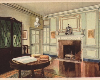 Vintage lino postal La biblioteca en Mount Vernon Virginia 1934
