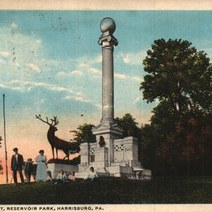 Vintage Pre-Linnen Ansichtkaart Elks Monument Reservoir Park Harrisburg Pennsylvania 1910s