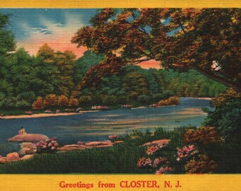 Vintage Linen Postcard Greetings from Closter New Jersey 1940s