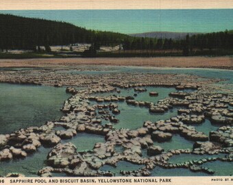 Vintage Linen Postcard Sapphire Pool and Biscuit Basin Yellowstone National Park Wyoming 1935