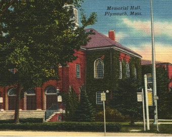 Vintage Linen Postcard Memorial Hall Plymouth Massachusetts 1930s or 1940s