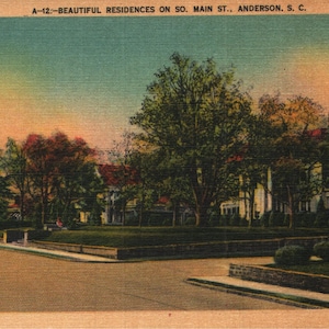 Vintage Linen Postcard Beautiful Residences on So. Main St. Anderson South Carolina 1940s