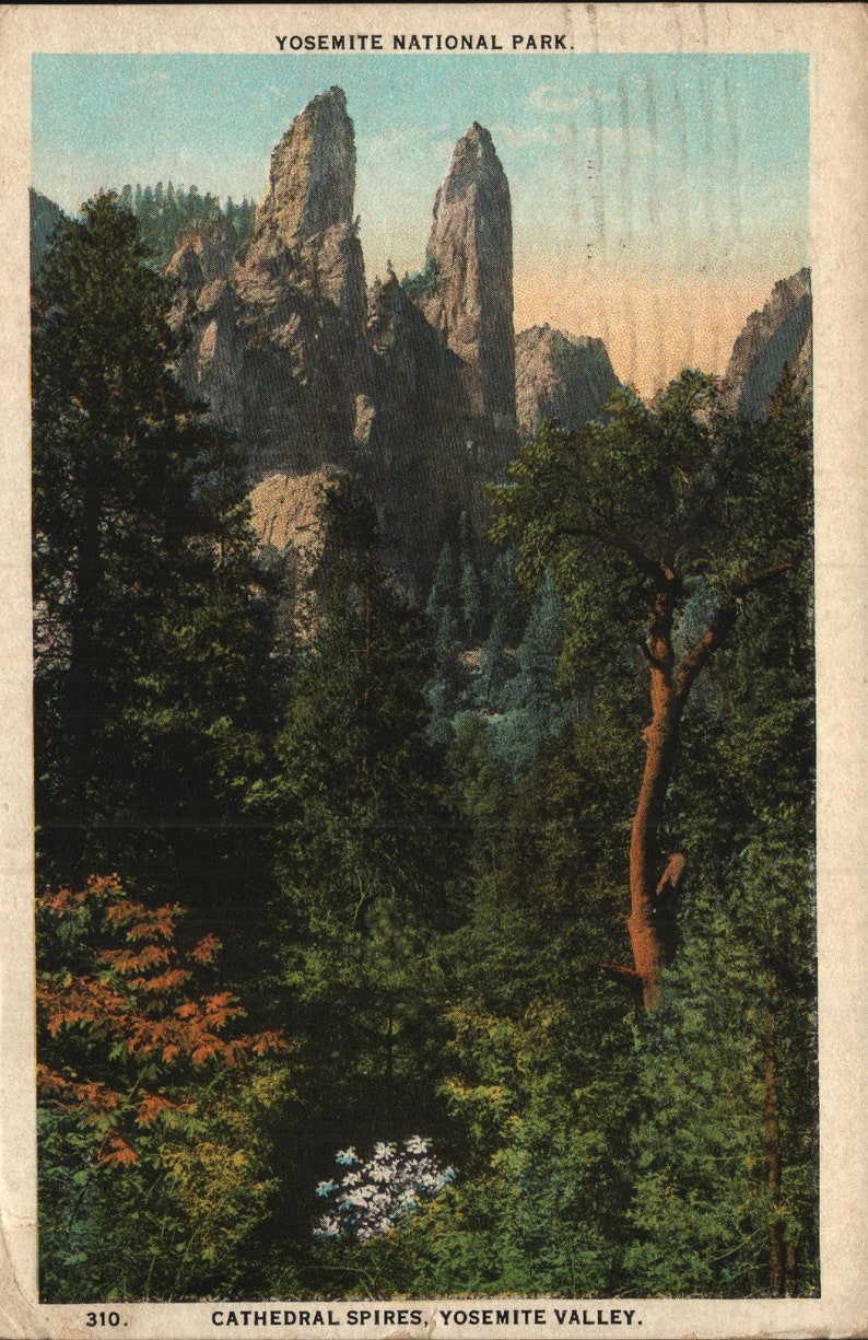 Vintage Pre-Linen Postcard Cathedral Spires Yosemite Valley Yosemite National Park California 1920s image 1