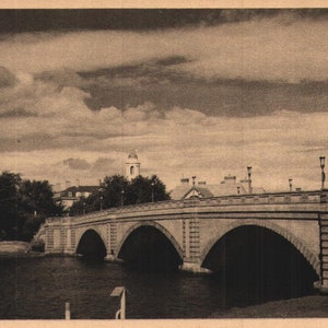 Vintage Linen Postcard Larz Anderson Bridge Cambridge Massachusetts 1930s The American Scene