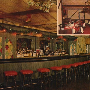 Vintage carte postale chromée Heritage Inn 325 Nesconset Hwy Hauppauge New York années 1960 Long Island