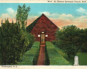 Vintage Early Linen Postcard St Thomas Episcopal Church Bath North Carolina 1938