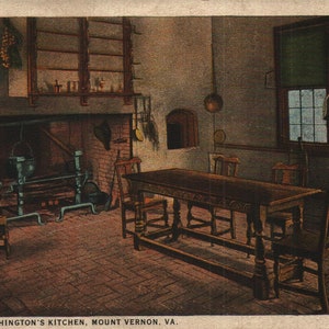 carte postale pré-linge vintage Martha Washington’s Kitchen Mount Vernon Virginie années 1920