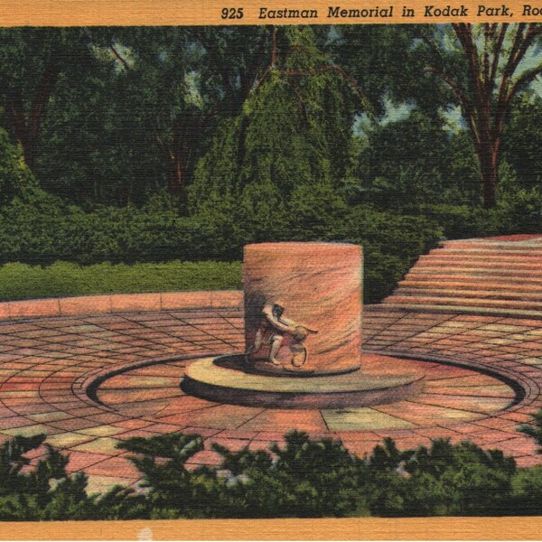 Vintage Linen Postcard Eastman Memorial in Kodak Park Rochester New York 1938