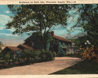 Vintage Pre-Linen Postcard Residence on Belle Isle Wisconsin Rapids Wisconsin 1920s