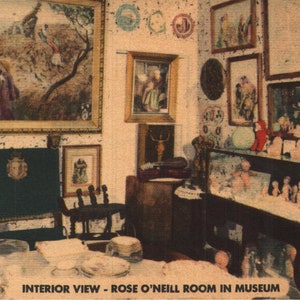 Vintage Linen Postcard Interior View Rose O&#39;Neill Room in Museum Shepherd of the Hills Branson Missouri 1940s
