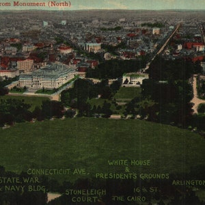 Cartão postal vintage pré-linho Washington do Monumento (Norte) Washington DC 1910 Vista com anotações