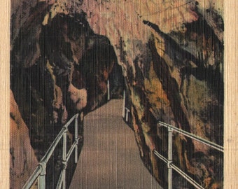 Vintage Linen Postcard Lost River Caverns Lost Cave Hellertown Pennsylvania 1940s Long Bridge Over River