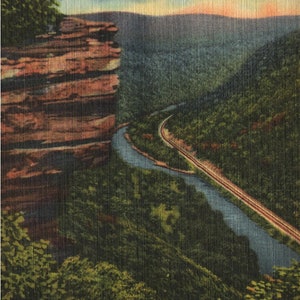 Cartão postal de linho vintage The Canyon de Bradley Wales Lookout Pensilvânia Grand Canyon década de 1940