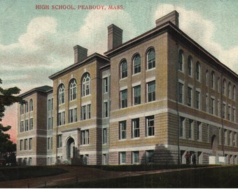 Vintage Pre-Linen Postcard High School Peabody Massachusetts 1900s - 1910s