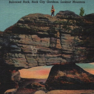 Vintage Leinen Postkarte Ausgewogene Rock Rock Stadt Gärten Lookout Mountain Tennessee 1938