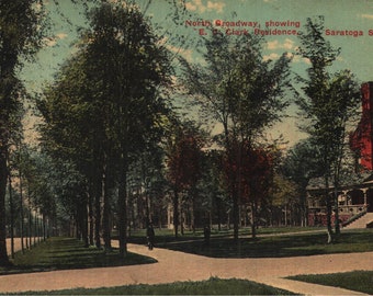 Vintage Pre-Linen Postcard North Broadway showing E.C. Clark Residence Saratoga Springs New York 1910s