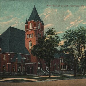 Vintage Pre-Linen Cartolina Prima Chiesa Battista Centralia Illinois anni '10