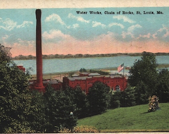 Vintage Pre-linnen ansichtkaart Water Works Chain of Rocks St. Louis Missouri 1920s