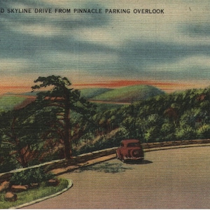 vintage Linen Postcard Stony Man et Skyline Drive de Pinnacle Parking Overlook Virginia 1940s
