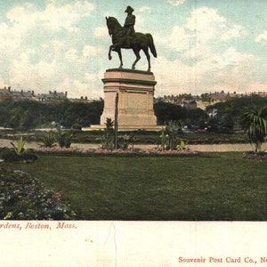 Vintage Pre-Linen Postcard Public Gardens Boston Massachusetts 1900s George Washington Statue