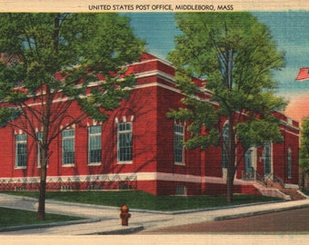 Vintage lino postal Oficina de Correos de United State Middleboro Massachusetts 1940s