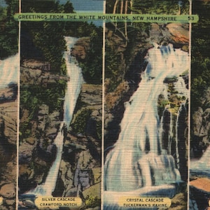 Vintage Linen Postcard Greetings from the White Mountains New Hampshire 1930s