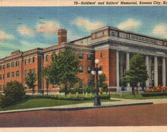 Vintage Linen Postcard Soldiers and Sailors' Memorial Kansas City Kansas 1939