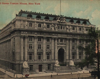 Vintage Pre-Linen Postal Estados Unidos Custom House NYC Nueva York 1910s