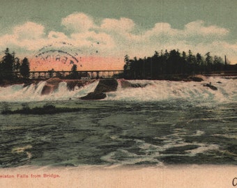 Vintage Pre-Linen Postcard Lewiston Falls from Bridge Maine 1900s Undivided Back