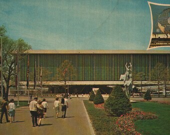 Postal cromada vintage Pabellón de los Estados Unidos Feria Mundial de Nueva York 1964 - 1965 Flushing NY