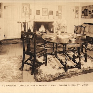 Vintage echte foto ansichtkaart De Salon Wayside Inn South Sudbury Massachusetts 1940s