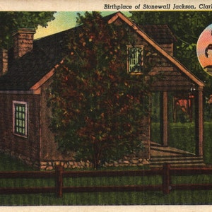 carte postale chrome vintage Lieu de naissance de Stonewall Jackson Clarksburg Virginie-Occidentale années 1960