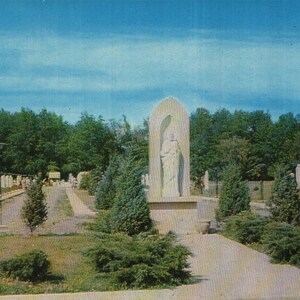 Cartão postal cromado vintage Nossa Senhora de Fátima Santuário Barnabite Padres Swan Road Youngstown Nova York década de 1960
