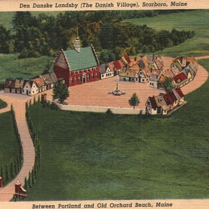 Vintage Linen Postcard Den Danske Landsby The Danish Village Scarboro Maine 1935 Between Portland and Old Orchard Beach