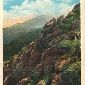 Alte Leinen-Postkarte, Wappen des Mt. Mansfield, Green Mountains, Vermont, 1930er Jahre