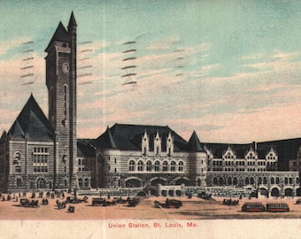 Vintage linnen ansichtkaart Union Station St. Louis, Missouri, jaren 1900