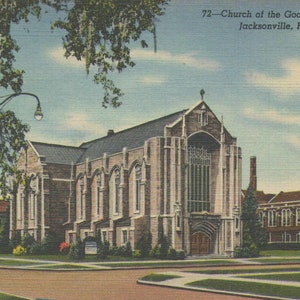 Vintage Leinen Postkarte Kirche des Guten Hirten Jacksonville Florida 1950er Jahre