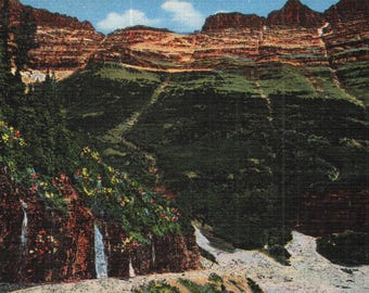Vintage vroege linnen ansichtkaart The Garden Wall Glacier Park Montana 1930-1940