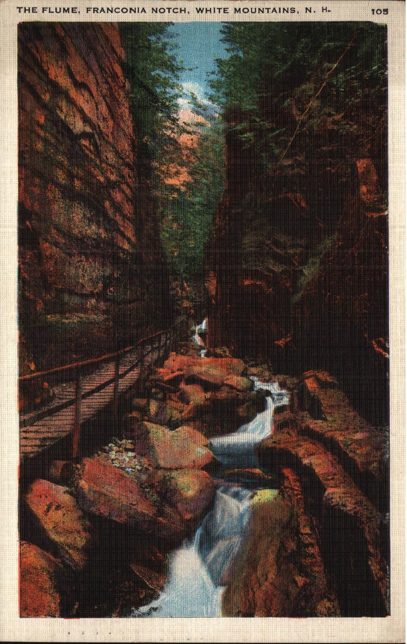 Vintage Early Linen Postcard The Flume Franconia Notch White Mountains New Hampshire 1930s