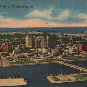 Vintage Linen Postcard Birds Eye View of Corpus Christi Texas 1950s