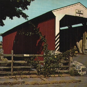 Cartão postal cromado vintage ponte coberta Lancaster Pensilvânia década de 1970 Amish Country